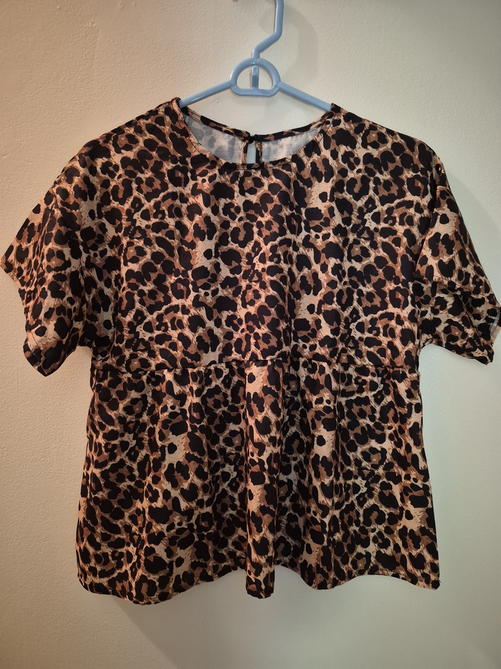 Leopard Print Short Sleeve Peplum Top - Brown/Black